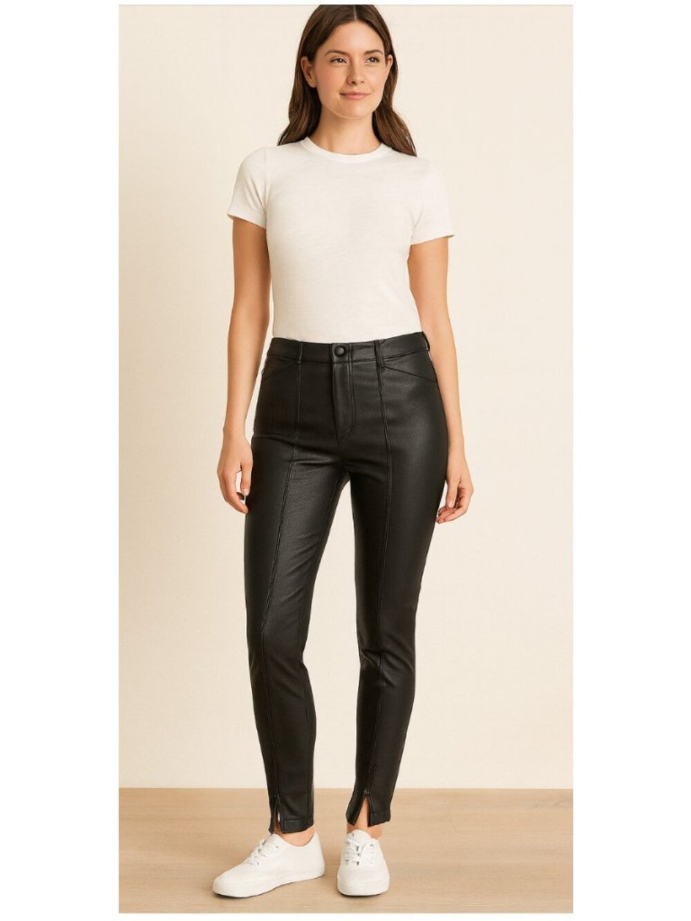 7 For All Mankind Faux Leather Skinny Pants Womens Medium Black Ankle Zip